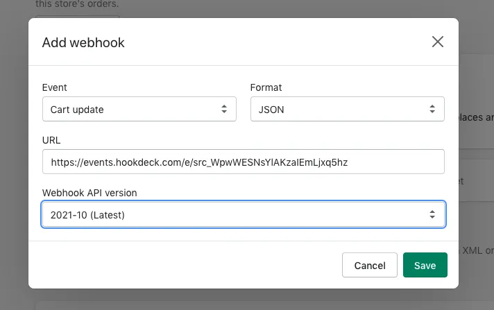 How to add a webhook on shopify admin interface